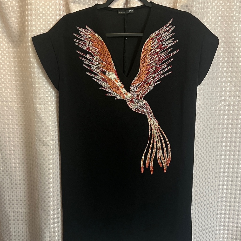 ZARA women’s V-neck Phoenix mini shift dress size S summer lightweight party - Picture 4 of 7